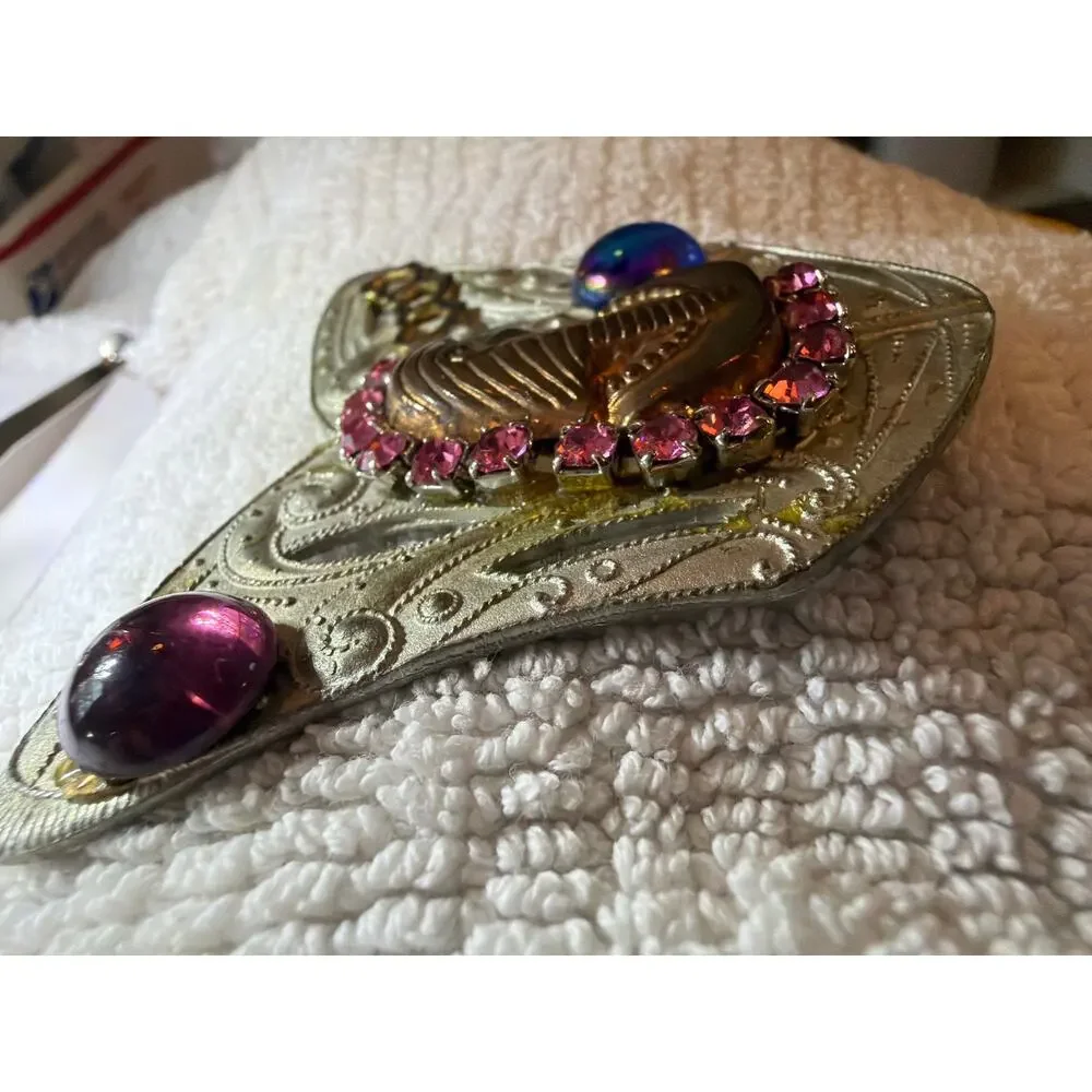 Vintage Egyptian Revival Pharaoh Rhinestone Art Deco Style Statement Brooch Pin